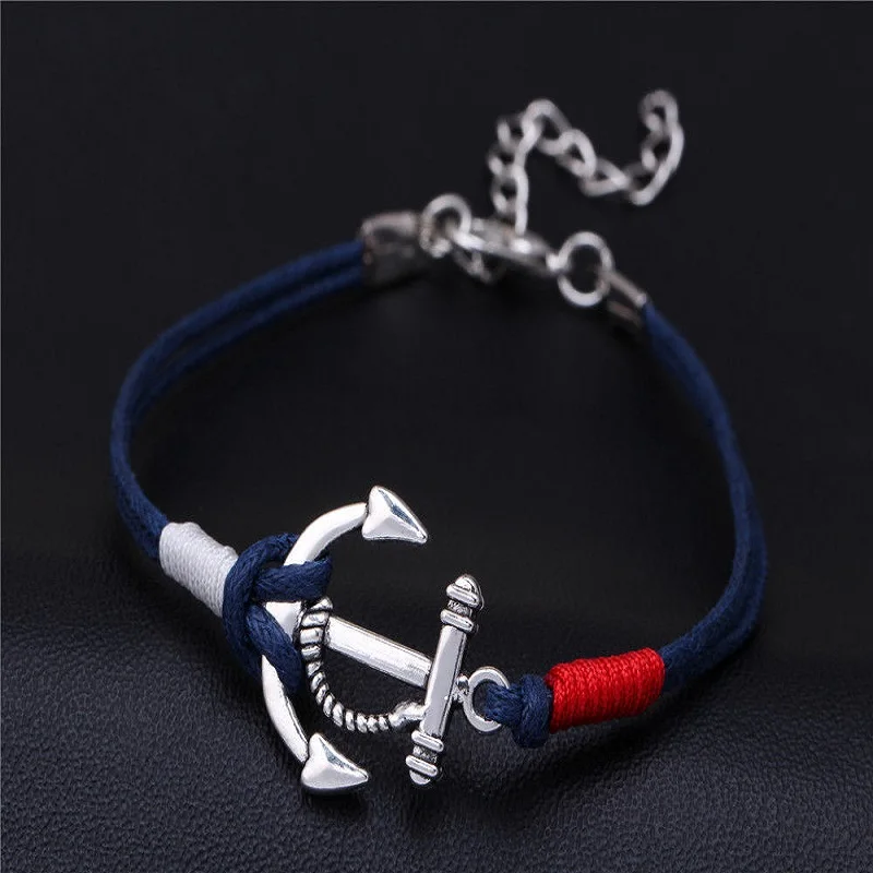 Мужской и женский браслет-цепочка с якорем простой синий браслет ручной работы