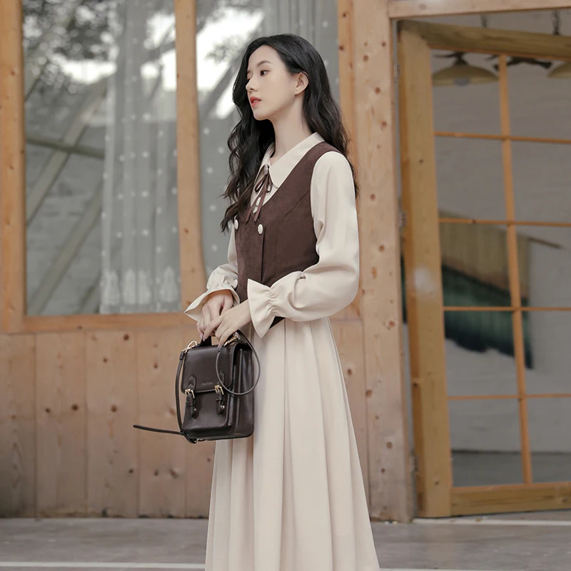 

Dresses omen Summer Autumn and Winter Waist Slimming Temperament Base Inner French Retro Dress Two-Piece Suit Female Dress