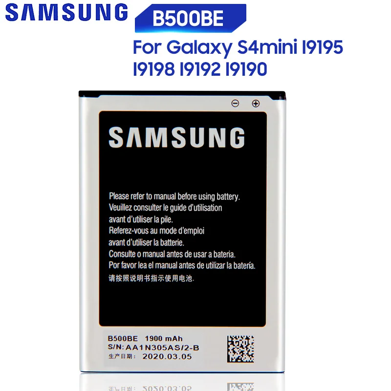 Сменный аккумулятор Samsung для Galaxy S4 Mini I9195 I9190 I9192 I9198 S4Mini 3 контакта B500BE 1900