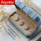 Роскошное овальное ожерелье с кулоном из аквамарина, женское ожерелье с титановым стальным покрытием, чокер под золото 18 карат, подарочное Ювелирное Украшение для женщин