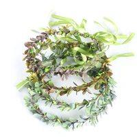 1pc simulation flower wreath with ribbon charming green leaves hairbands headwear women headdress bridal wedding decoration