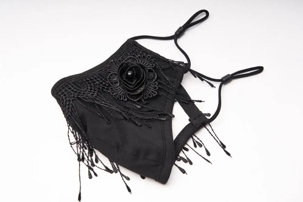 

Gothic daily lace Soft cotton fabrics adjustable mask Punk Black lovely tassel mask PUNK RAVE WS-380KZF