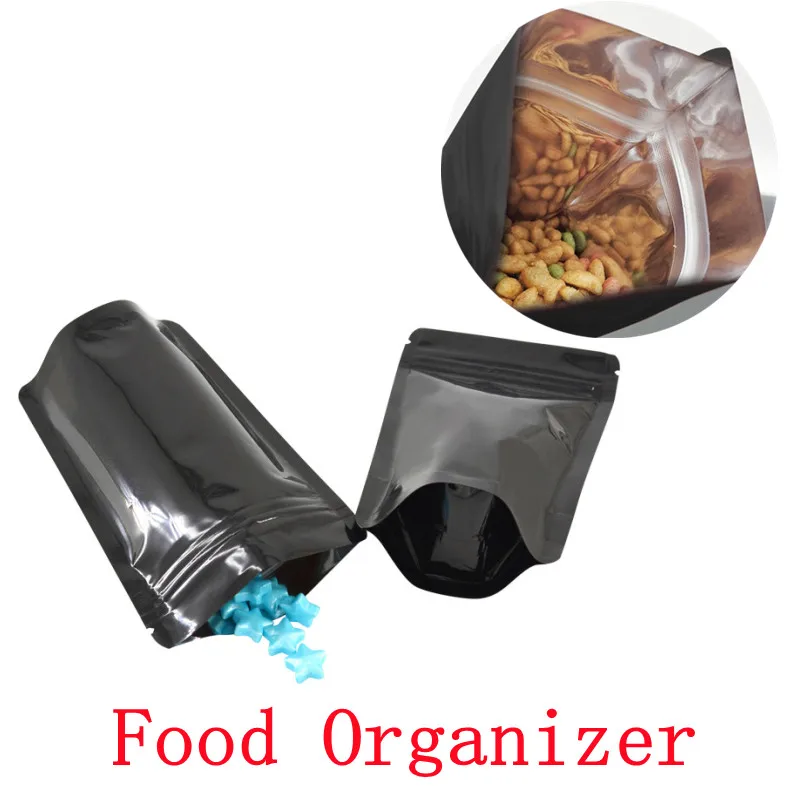 

Food Organizer Kitchen Bag Vertical Matte Black Aluminum Foil Self Sealing Bag Coffee Powder Nut Sunscreen Bag Organizer Bag