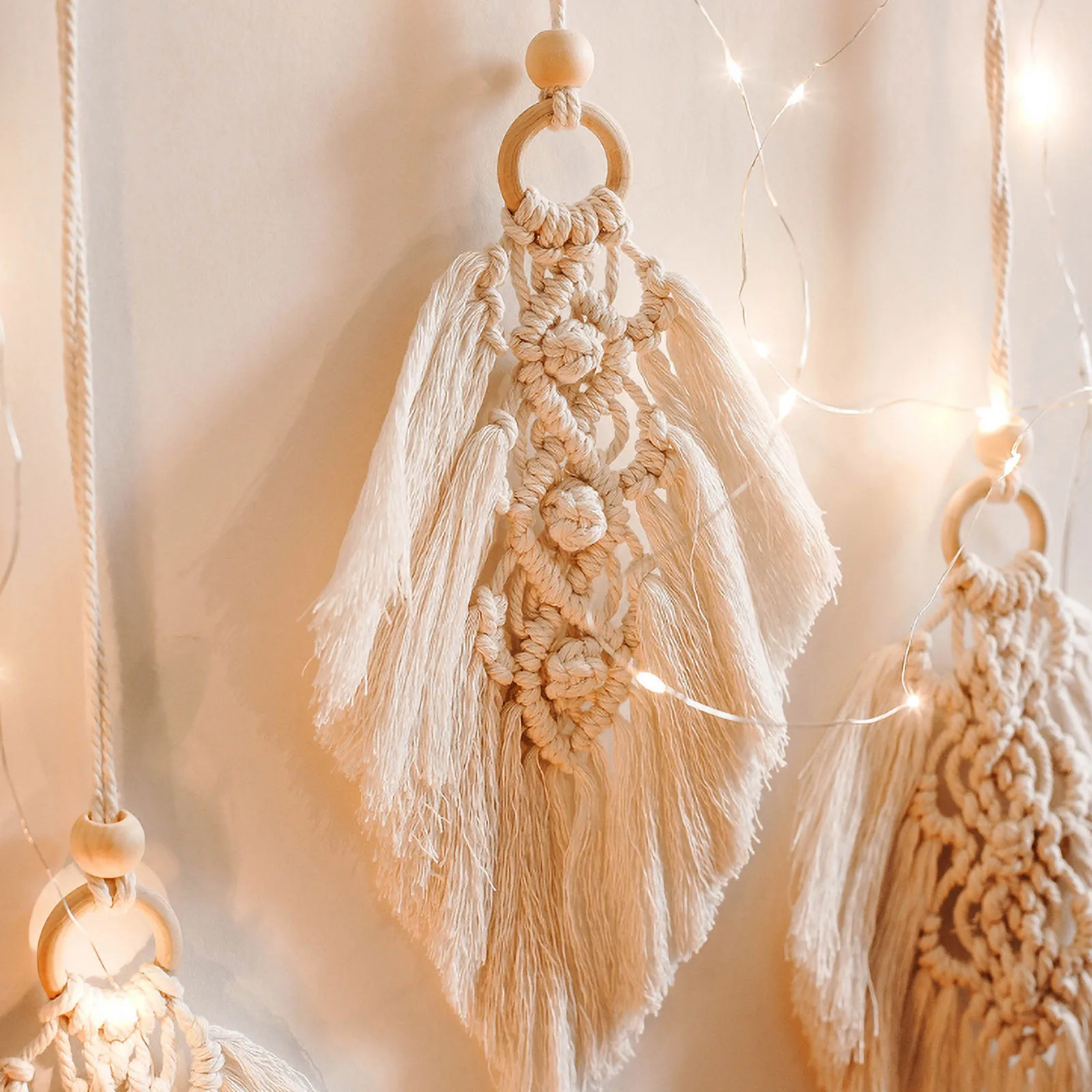 Мини гобелен с изображением листьев макраме стене висит в богемном стиле