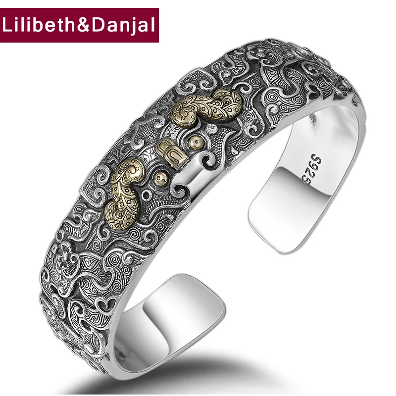 

Rhinoceros Bangle Pure 925 Sterling Silver Vintage Fashion Opening Bracelet Bangle Men Jewelry bransoletki damskie 2020 femme B8