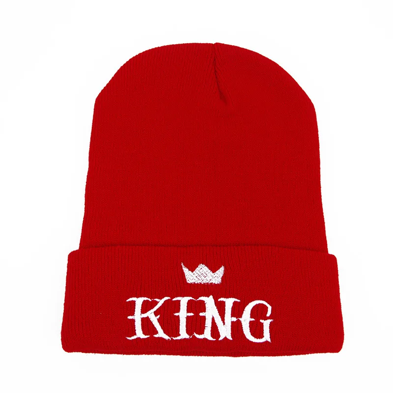 Red king Шапки в стиле хип-хоп с вышитым рисунком Луны и солнца, женские вязаные шапки унисекс, вязаные шапки для осенне-зимнего сезона, Повседневная теплая шапка для девочек - Цвет: Red king