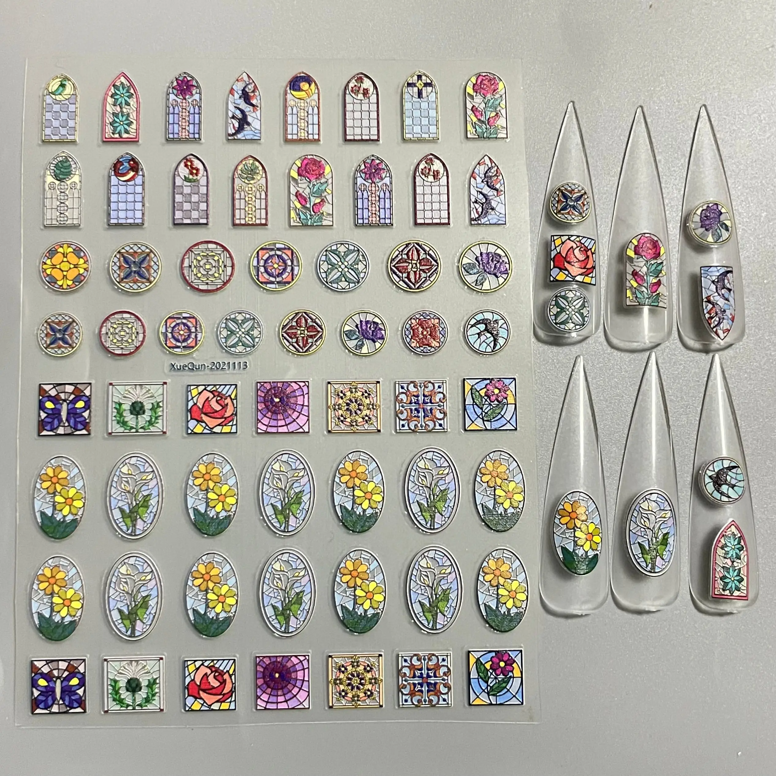 

5pcs XueQun-2021113 6D Bohemian Window Style Nail Sticker Fashion DIY Manicure Decor Simple Hot Sale Designer Nail Art Stickers