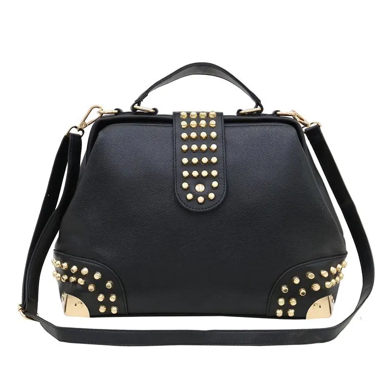 

Rivet high quality fashion PU leather 2020 new luxury handbag brand designer shoulder messenger bag female doctor purse handbag