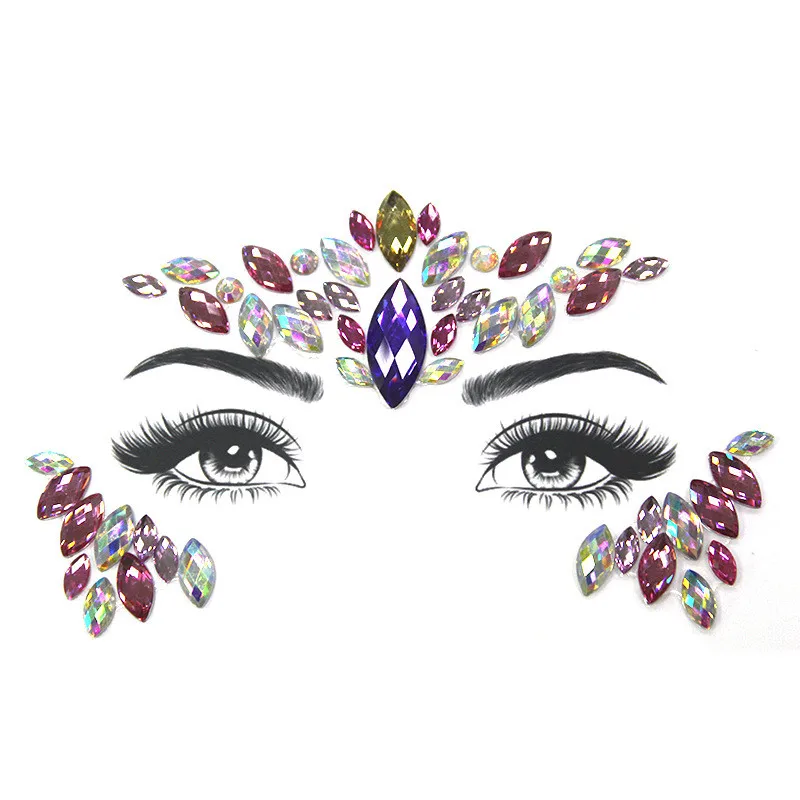 Fashion Colorful Rhinestone Face Stickers For Womwn Party Decor Eyebrow Stick Resin Drill Self-Adhesive Crystal Sticker | Дом и сад