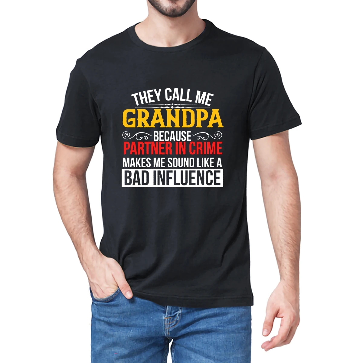 

Unisex Cotton They Call Me Grandma Because Partner In Crime Sound Like A Bad Influence Grandpa Men's Novelty T-Shirt Women Tee