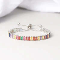 colorful rainbow zircon stone bracelet rose gold silver color fashion jewelry for women baguette stone 2021