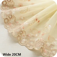 20cm wide exquisite apricot mesh embroidery flowers fabric handmade diy skirt lace appliques ribbon dress curtains sewing decor