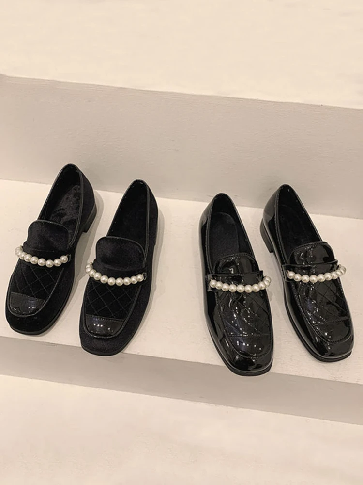 

Женская кожаная обувь, весна 2021, новинка, мягкая кожаная обувь с жемчужной строчкой на низком каблуке