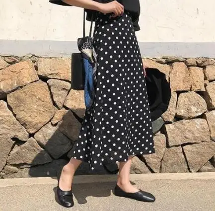 2019 летняя длинная юбка женская в Корейском стиле винтажная горошек тонкая