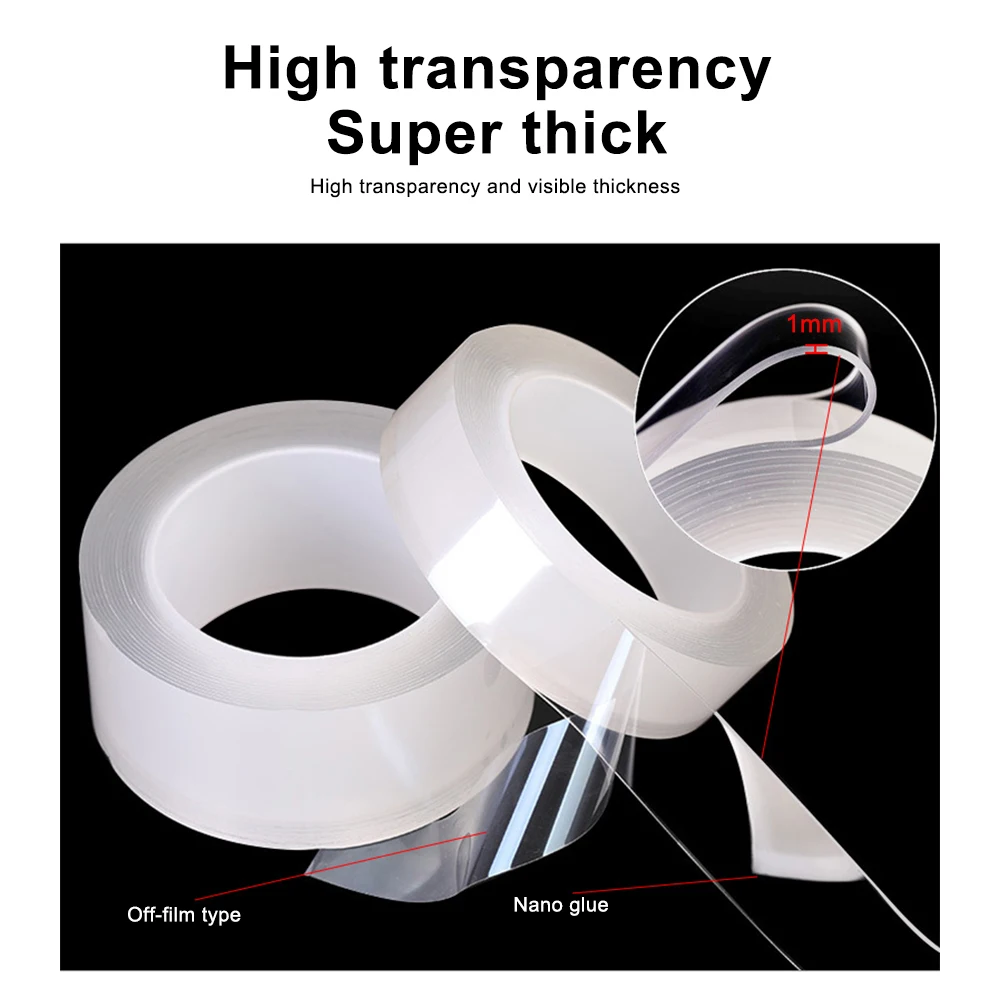 

1/2/3/5M Nano Tape Transparent Two Sided Seamless Adhesive Tape Reusable Washable Cleanable Home