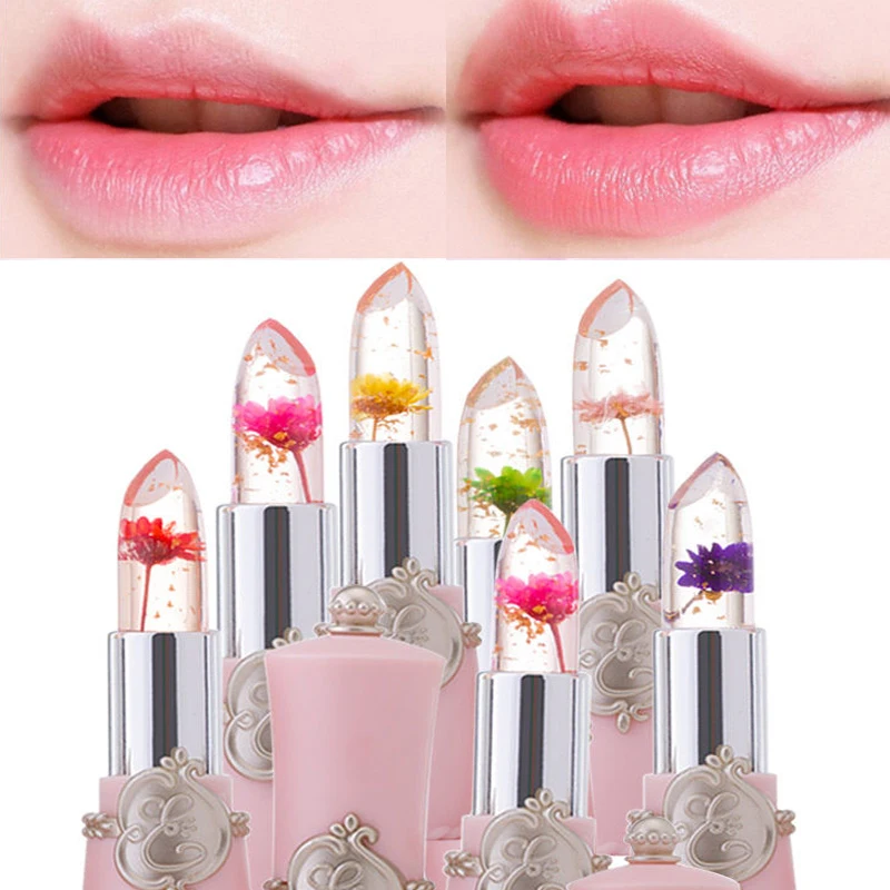 Crystal Jelly Lip Balm Lipstick Flower Temperature Color Changing Lip Balm Gloss Transparent Long Lasting Moisturizer Makeup 1pc