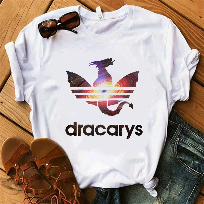 XWT0501-white Showtly Dracarys GAME OF THRONE Female T Shirt Women Summer Dragon Print White Casual Plus Size Streetwear Fashion T shirt - Цвет: XWT0501-white