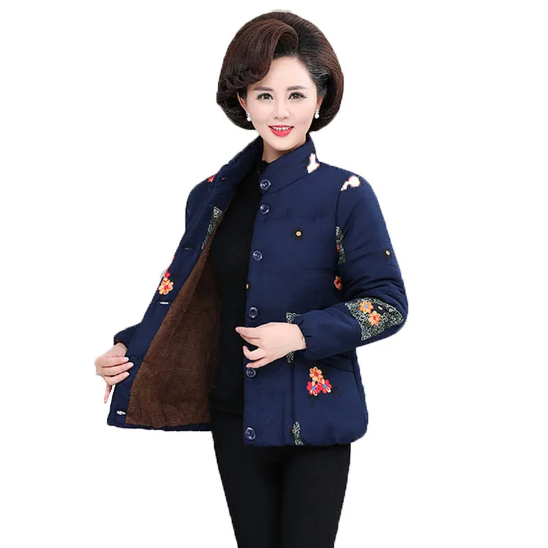 Middle-aged Cotton Coat Large Size Printed Winter Plus Velvet Thickening Keep Warm Jacket Outerwear Mother Loaded | Женская одежда