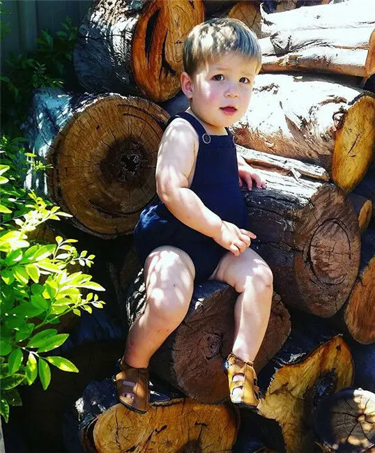 

Goocheer 0-18M Newborn Baby Girls Sleeveless Blue Romper Cotton Baby Girls Jumpsuit Overalls Bodysuits