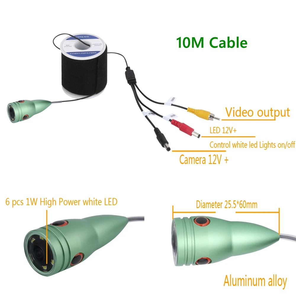 6 LEDs-10m PDDHKK 7 ''дисплей 10 м 15 м 20 м DVR рекордер рыболокатор 1000TVL подводная камера 6 шт. белые светодиоды IP68 TF карта 4400 мАч батарея - Цвет: 6 LEDs-10m