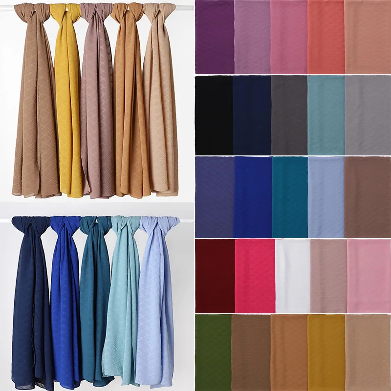 

Pleated Line Design Chiffon Hijab Scarf Muslim Women Fashion Plain Color Headscarf Shawls Islamic Head Wrap Headband Scarves