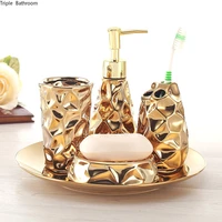 ceramic bathroom set four piece gold tooth brush holder soap dispenser soap box bathroom decoration accessories wedding gifts