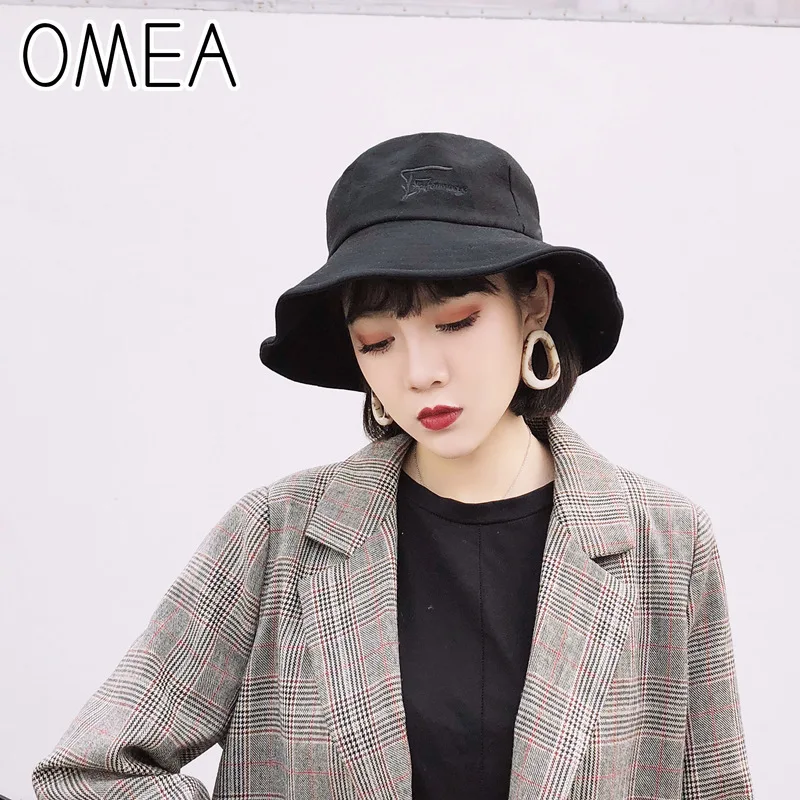 

OMEA Corduroy Bucket Hat Women Large Brim Letter Embroidery Sun Hat Fisherman Hat Retro Solid Color Bucket Cap Louver Basin Hat