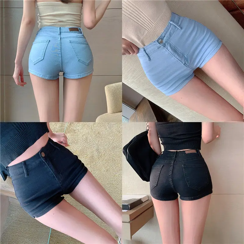 

High Waisted Denim Shorts Women Solid Split Short Jeans Summer Slim Mini Shorts
