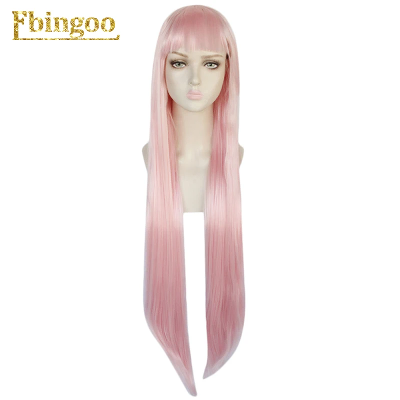 Ebingoo Hair cap+ DARLING in the FRANXX Zero Two 02 Длинный натуральный прямой розовый синтетический парик для косплея с челкой для женщин