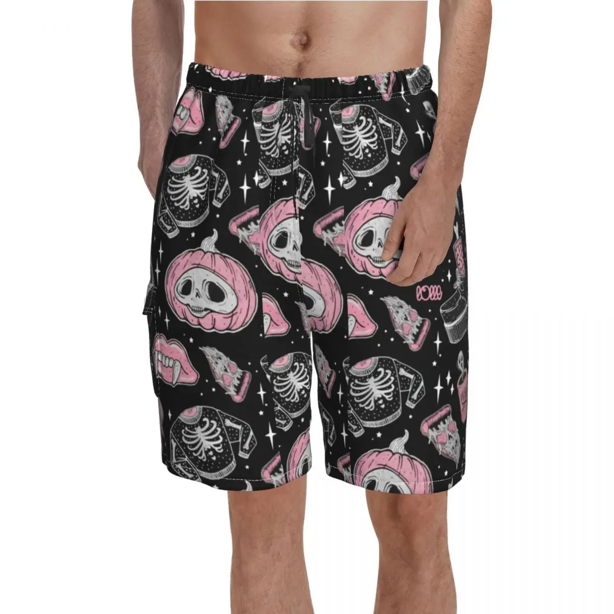 

Halloween Cat Harajuku Pumpkin Board Shorts Funny Creepy Men Bathing Swimming Trunks Polyester Pattern Swim Trunks