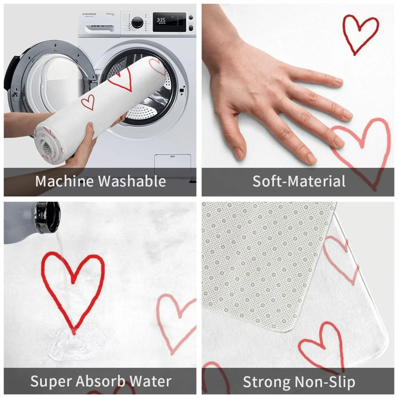 Коврик-коврик в форме сердца с рисунком каракули Мягкий Нескользящий Коврик для