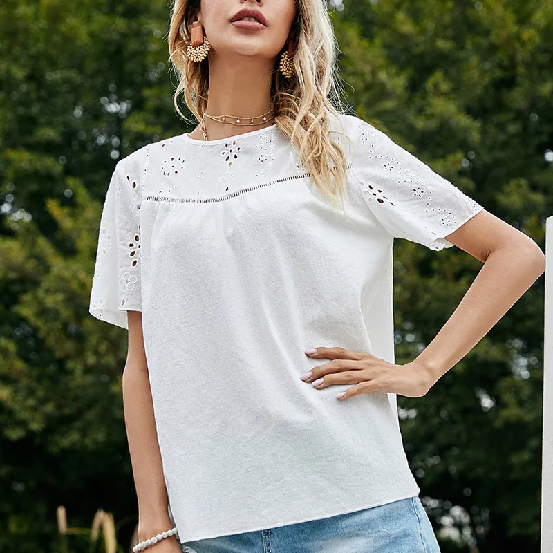 100% хлопковые летние футболки с короткими Sheelve рюшами шить шифоновая блуза