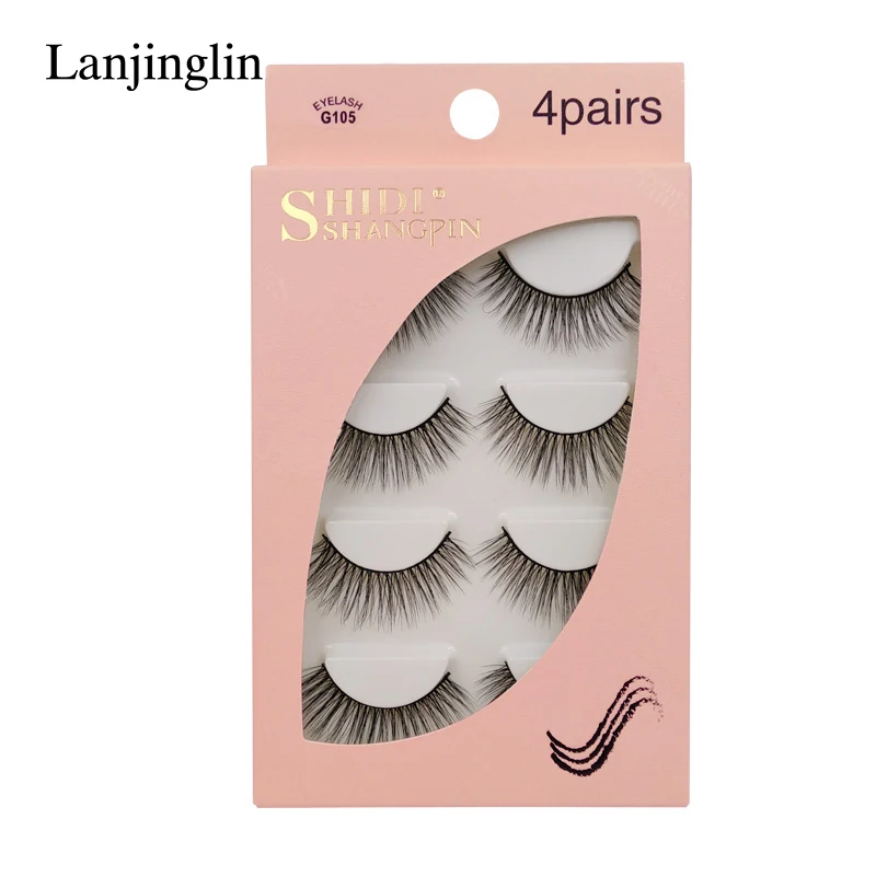 G105 LANJINGLIN, 4/5 пар, норковые ресницы, натуральные, длинные, 3d, норковые накладные ресницы для наращивания, пушистые, без грубости, макияж, накладные ресницы - Цвет: G105