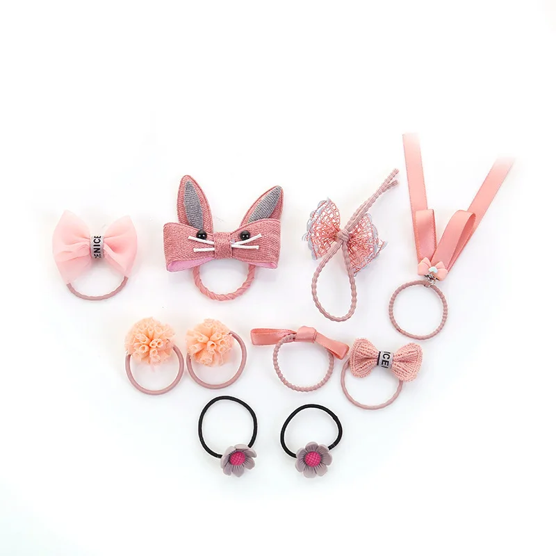 

Creative girl sweet hair circle cute cartoon bow tie rope 10 piece set candy color