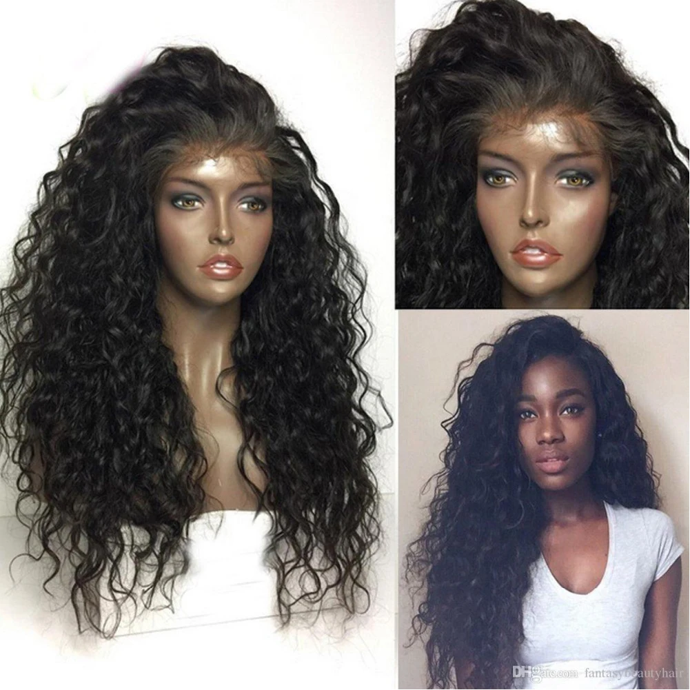 

RONGDUOYI Free Part Deep Wave Wigs High Temperature Fiber Light Brown Lace Front Wig Pre Plucked Wig Black Curly Wigs For Women