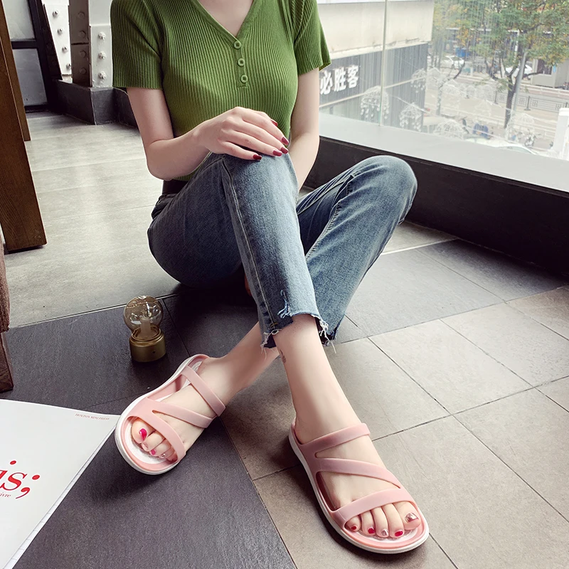 

2021 New Women's Summer Slippers Shoes Women Open Toe Flip Flops Clear Outdoor Beach Slides Solid Flat with Casual Sandals