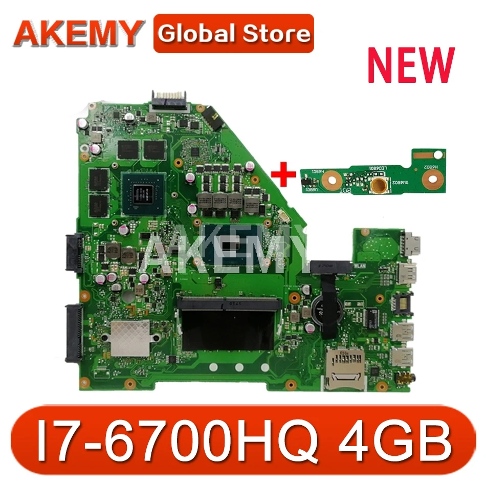 

AKEMY X550VX Laptop motherboard for ASUS X550VX X550V original mainboard 4GB-RAM I7-6700HQ GTX950M-4GB