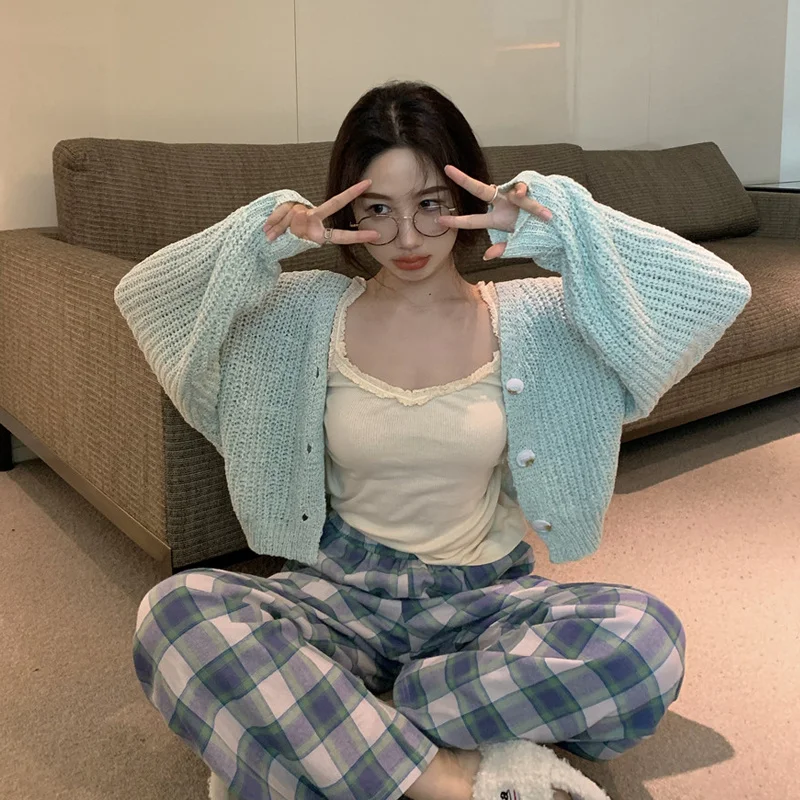 Женский свитер с V-образным вырезом весна-осень 2021 Новый Нежный дизайнерский