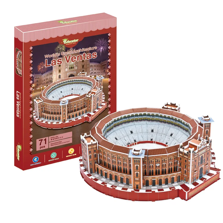 candice guo 3D puzzle DIY paper model architecture las ventas Spain Madrid famous building Bullring jigsaw kid birthday gift 1pc