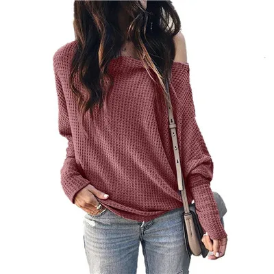 wine red tops Топ с открытыми плечами, женская футболка с длинным рукавом в стиле Харадзюку, Женская Повседневная однотонная уличная футболка, топы, футболки - Цвет: wine red tops