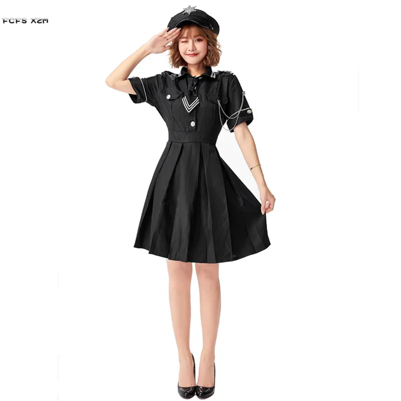 M-XL Черная Женская Косплей женщина-полицейский женская униформа на Хэллоуин