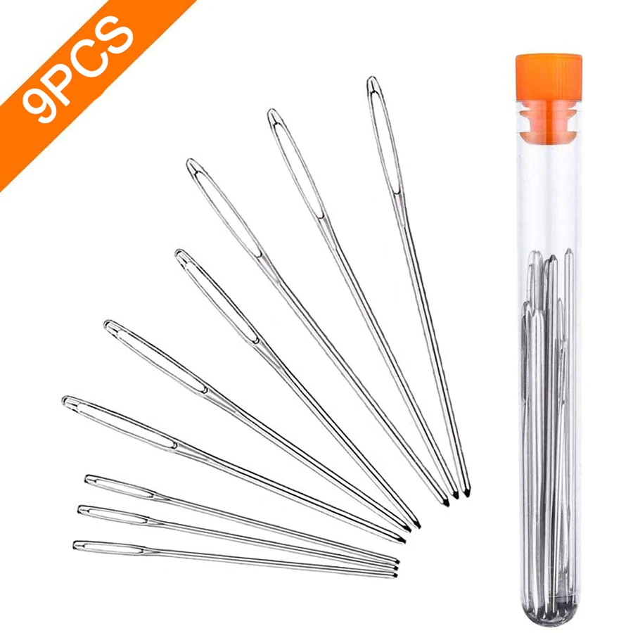 

9Pcs Stainless Steel Extra Large-Eye Yarn Knitting Needle Set with Clear Bottle