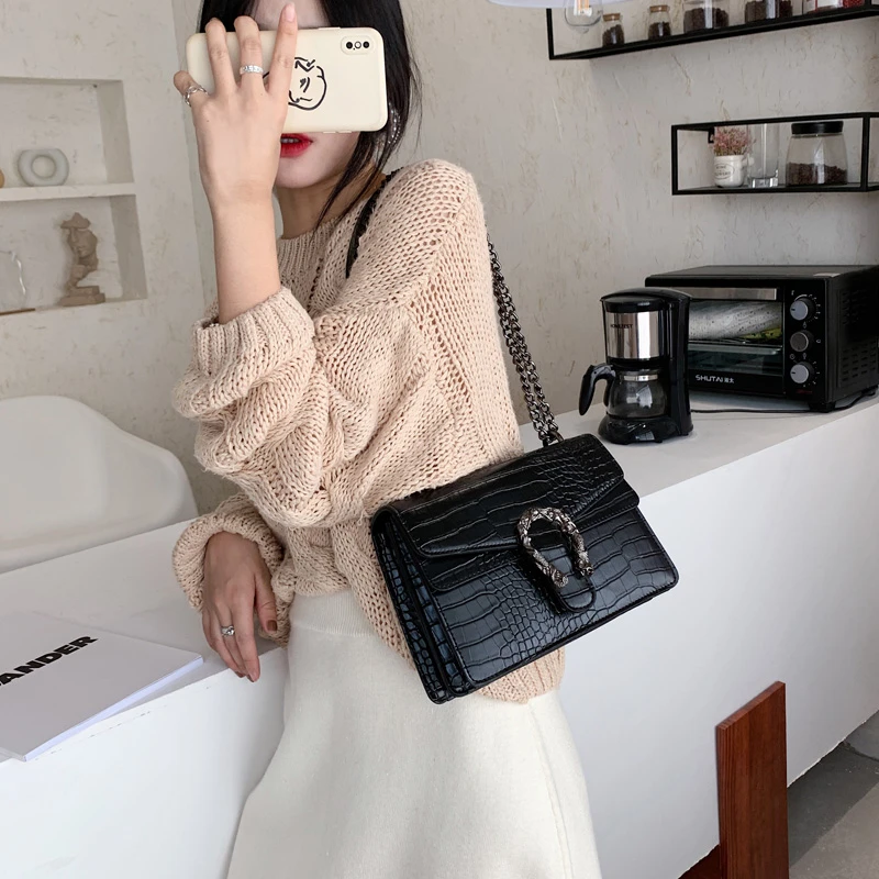 

Luxury stone grain leather messenger bag women 2021 fashion main women's single shoulder bag women's handbag and purse