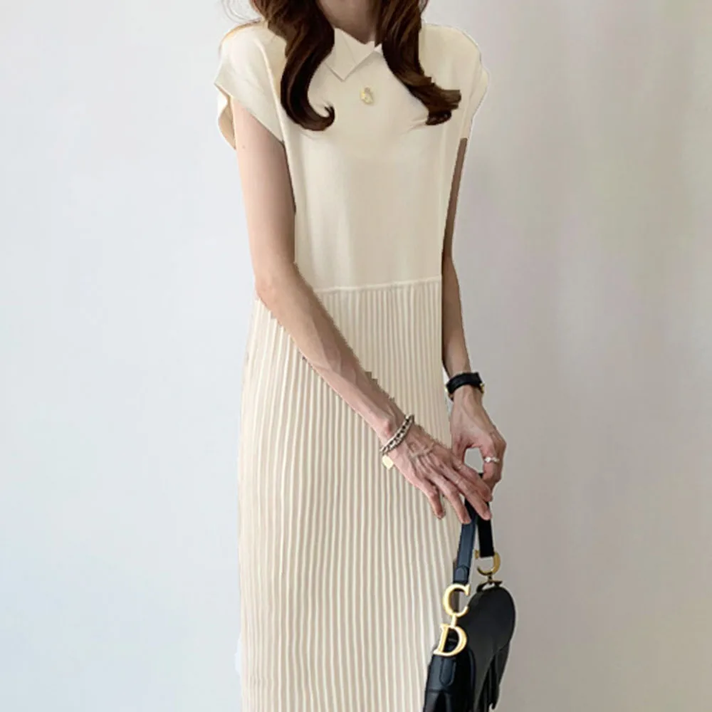 Летнее платье в Корейском стиле женское простое платье-поло с вырезом коротким