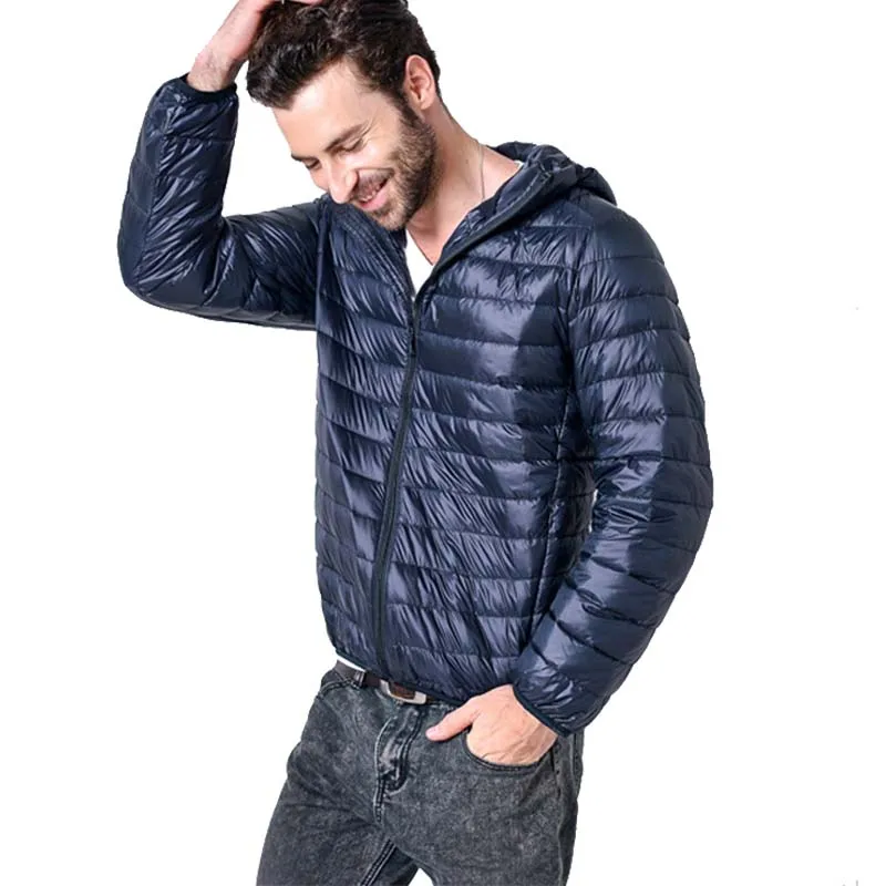 

Winter Lightweight Down Jacket Men Fashion Casual Warm White Duck Down Coats Male Ultralight Hooded Down Jackets Brand Clothing