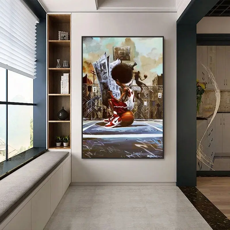 

Street Art Posters and Prints Boy On Basketball Court Canvas Painting Inspirational Wall Art for Bedroom Child's Room Unframed