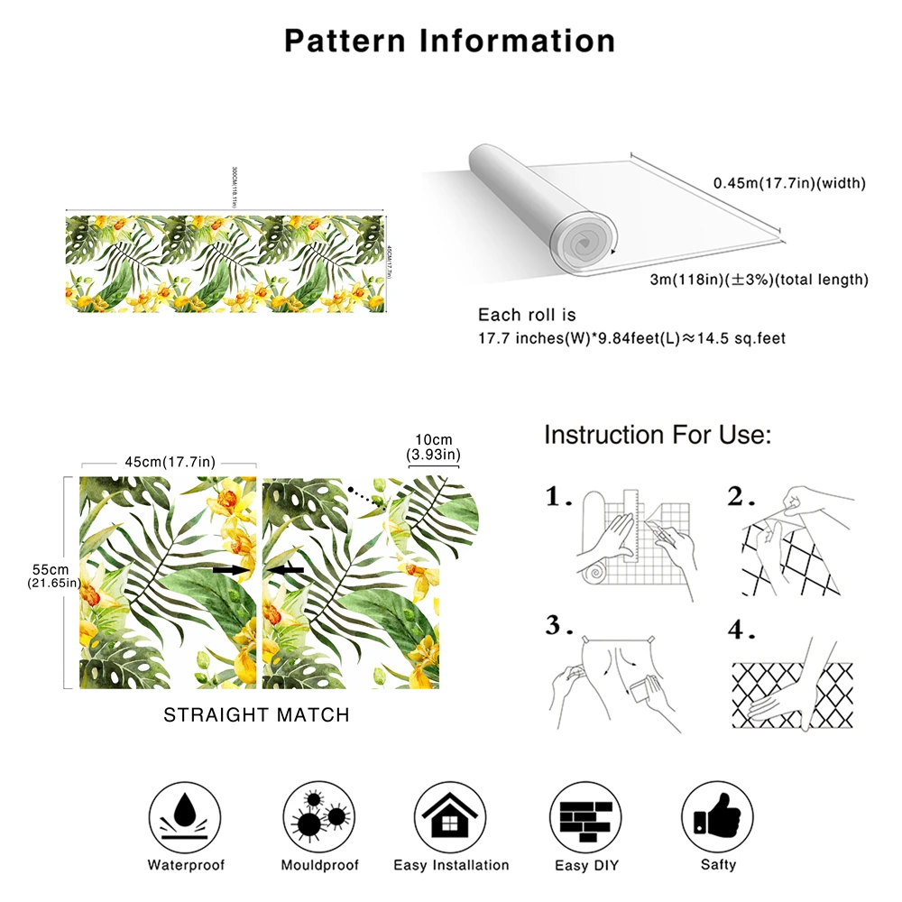

Forest Peel And Stick Floral Wallpaper Palm Banana Leaf White/Greeb/Yellow Removable Waterproof Paper For Home Boho Decorations