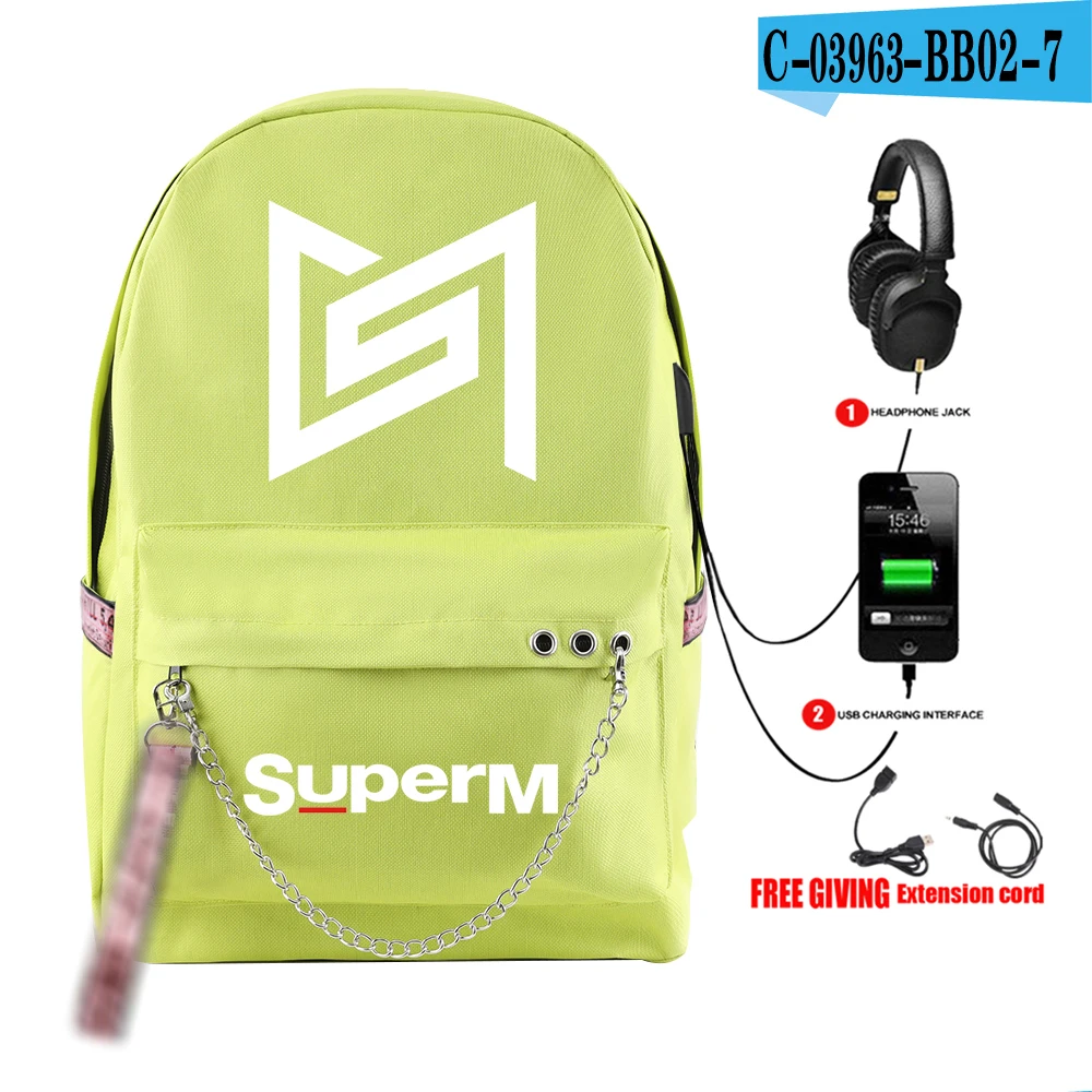 SuperM рюкзак KPOP крутой логотип команды стильный с подвесным орнаментом с USB молнией модный рюкзак для путешествий - Цвет: BB02