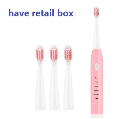 Pink with box Electric Toothbrush Sonic Wave Rechargeable Top Quality Smart Chip Toothbrush Head Replaceable Whitening Tooth brush - Цвет: Pink with box