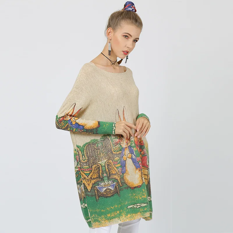 Женский вязаный свитер XIKOI Повседневный пуловер большого размера с принтом